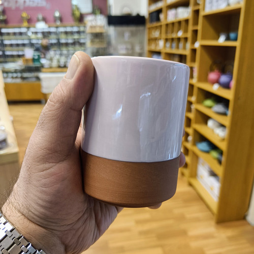 Temugg - utan handtag - halvt glaserad/ halvt oglaserad - Rosa