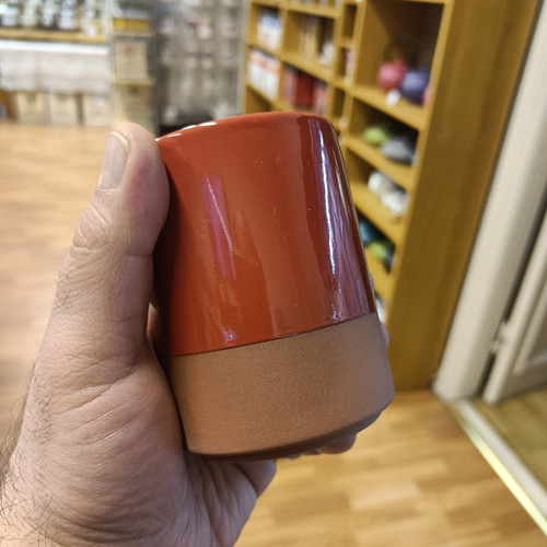 Temugg - utan handtag - halvt glaserad/ halvt oglaserad - Röd