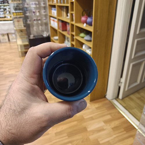 Temugg - utan handtag - halvt glaserad/ halvt oglaserad - Blå