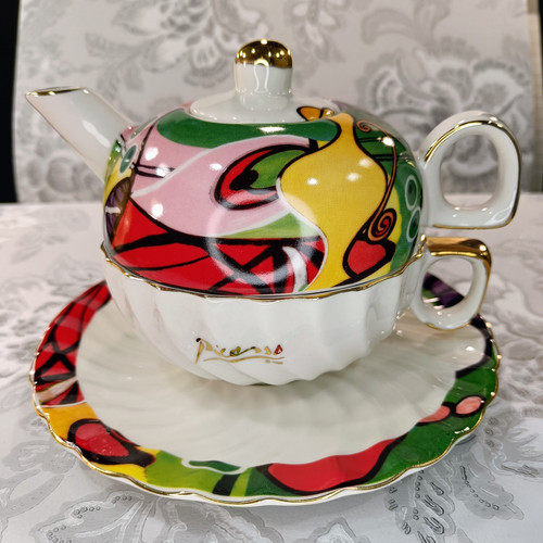 Tea-for-one set med tekanna, tekopp och tefat - Picasso Art Collection