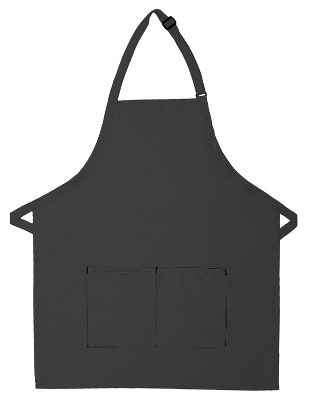 Charcoal grey unisex server bib apron with two center divided pockets and adjustable neck strap ...
