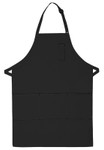 Black Unisex Restaurant Server Bib Style Apron with Four Pockets and Adjustable Neck Strap 34"L x 24"W Item#350-224