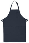 Navy Blue Unisex Restaurant Server Bib Style Apron with Four Pockets and Adjustable Neck Strap 34"L x 24"W Item#350-224
