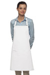 White Mid Length Bib Apron With Adjustable Neck Strap and One Elegant European Style Inset Pocket 28"L x 24"W Item#350-210-I White Mid Length Bib Apron With Adjustable Neck Strap and One Elegant European Style Inset Pocket 28"L x 24"W Item#350-210-I