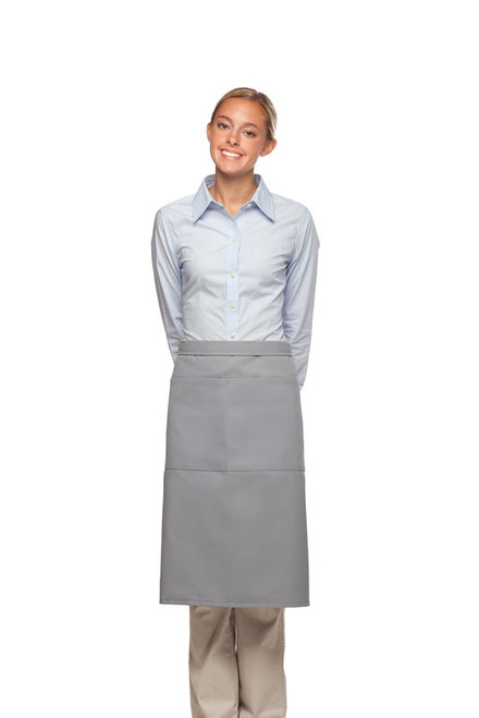 Silver Gray Mid-Length Bistro Apron With Two Pencil Divided Pockets 28"L x 29"W Item #350-124