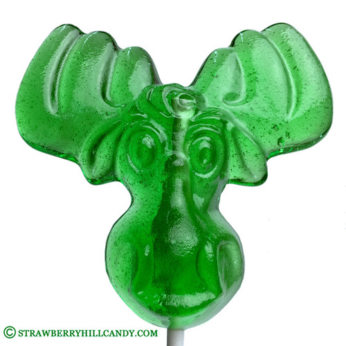 Green Apple Hard Candy Jumbo  Moose Head Lollipop.