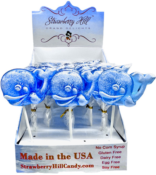 21 Count Hard Candy Blue Whale Lollipops, Raspberry Flavored.