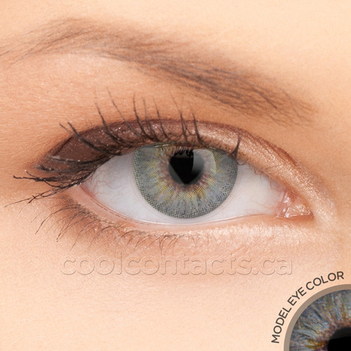 3 T Jewel Gray Contact Lenses shown on blue eyes