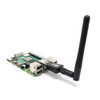 Raspberry Pi with Dual-Band USB WiFi Adapter showing detachable antenna for stronger wireless signal Raspberry Pi with Dual-Band USB WiFi Adapter showing detachable antenna for stronger wireless signal