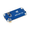 Blue PCB labeled UPS HAT (C) with power pins for Raspberry Pi Zero. Blue PCB labeled UPS HAT (C) with power pins for Raspberry Pi Zero.