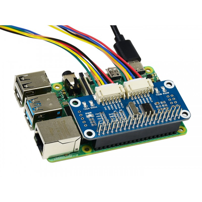 Serial Expansion HAT for Raspberry Pi, I2C Interface, 2-ch UART, 8