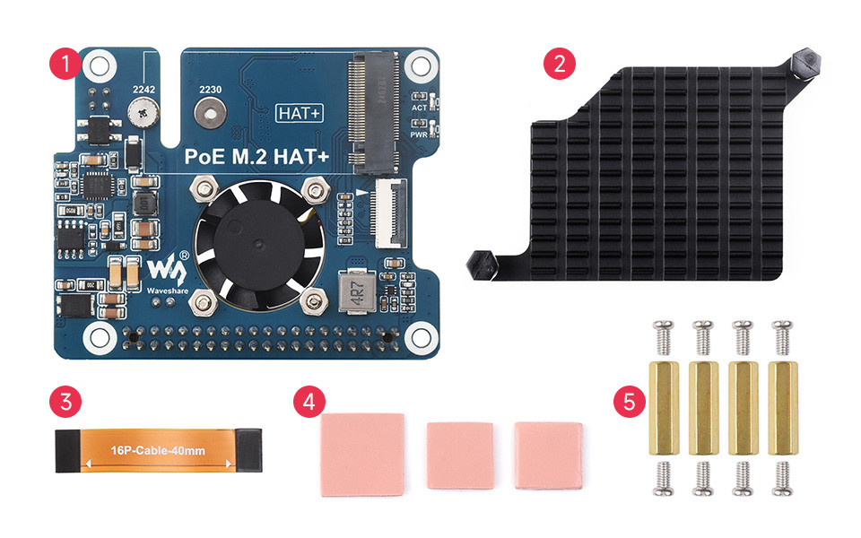 PCIe To M.2 Adapter Board  E  For Raspberry Pi 5, With Cooling Fan 2242 Size Nvme Protocol M2 Ssd Ws 28013