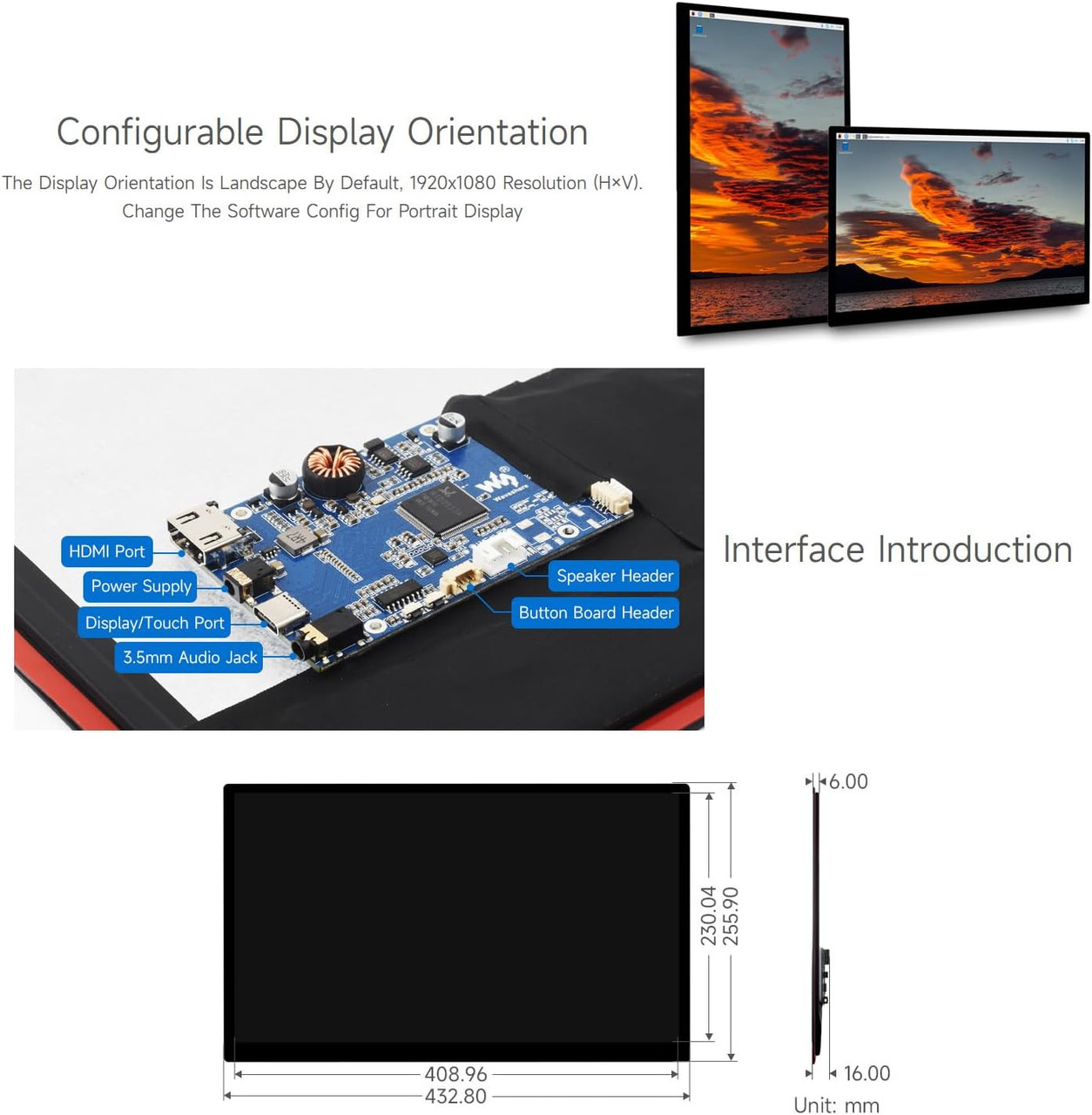 Waveshare 27687 – 18.5inch FHD LCD - IPS Touch Display