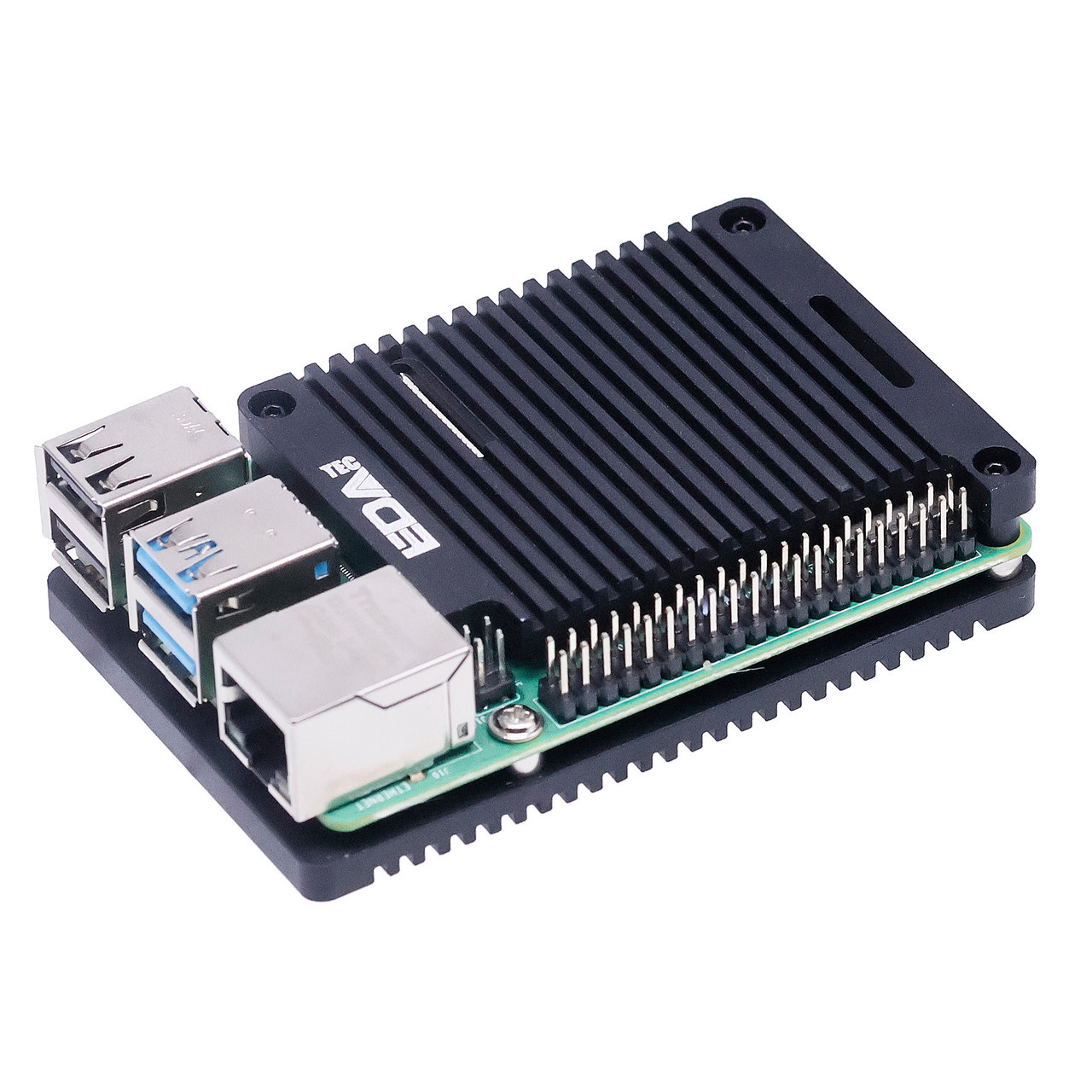 EDATEC Pi4 Passive Cooling Open CNC Case, Black - ED-PI4CASE-OB