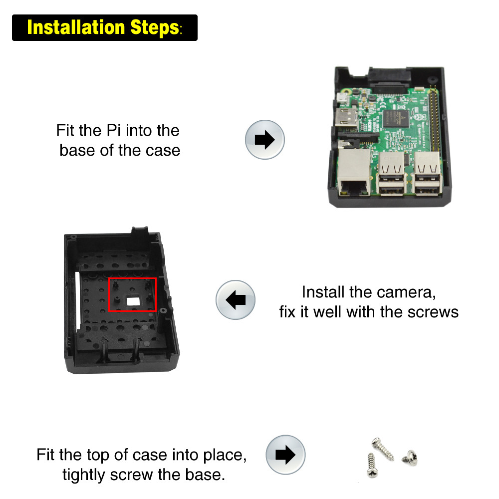 Black ABS Case for Raspberry Pi 3 B+/3 B/2 Supporting Camera