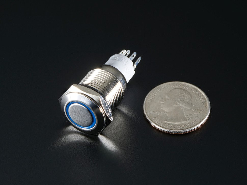 Adafruit 915 - Rugged Metal On/Off Switch with Blue LED Ring - 16mm ...