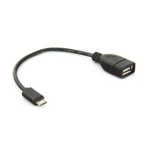 USB OTG Host Cable MicroB-OTG male to A-female, black. Works with Raspberry Pi Zero and other Micro-B OTG hosts