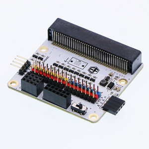 ElecFreaks  EF03405 Octopus:bit Micro:bit breakout board with labeled GPIO pins and voltage switch.
