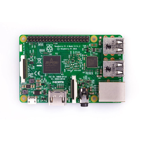 Raspberry Pi 3 Model B board with quad-core CPU, USB ports, and Ethernet. Raspberry Pi 3 Model B board with quad-core CPU, USB ports, and Ethernet.