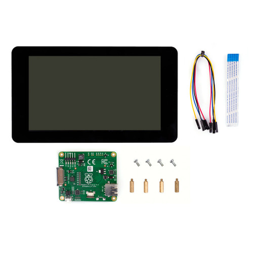 Official Raspberry Pi 7″ Touchscreen Display kit with adapter board, ribbon cable, and mounting hardware. Official Raspberry Pi 7″ Touchscreen Display kit with adapter board, ribbon cable, and mounting hardware.