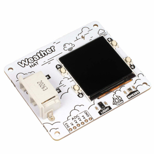 Pimoroni PIM585 Weather HAT with LCD screen and onboard sensors for Raspberry Pi. Pimoroni PIM585 Weather HAT with LCD screen and onboard sensors for Raspberry Pi.