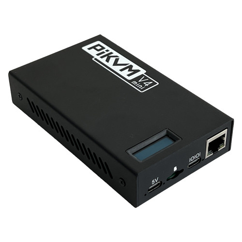 PiKVM V4 Mini, Compact remote Raspberry Pi-based KVM over IP unit. PiKVM V4 Mini, Compact remote Raspberry Pi-based KVM over IP unit.