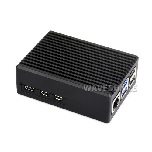 Aluminum Stripe Grooved Case for Raspberry Pi 5 with dual front USB and HDMI cutouts, built-in cooling fan.
Aluminum Stripe Grooved Case for Raspberry Pi 5 with dual front USB and HDMI cutouts, built-in cooling fan.