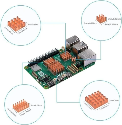 GeeekPi 18PCS Dissipateurs Thermiques Cuivre Pur Pour Raspberry Pi 5 / Pi 4B - Cooling Kit
