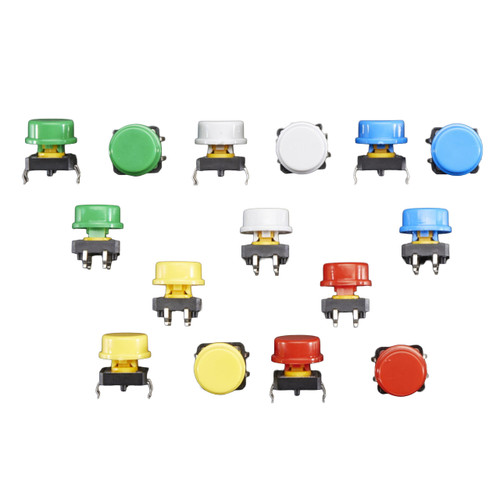 Adafruit 1009 colorful tactile pushbutton pack, five colors, 15 total switches. Adafruit 1009 colorful tactile pushbutton pack, five colors, 15 total switches.