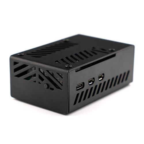 Pimoroni PIM771 NVMe Base Case for Raspberry Pi 5 with anodised aluminium shell and vented cooling slots Pimoroni PIM771 NVMe Base Case for Raspberry Pi 5 with anodised aluminium shell and vented cooling slots