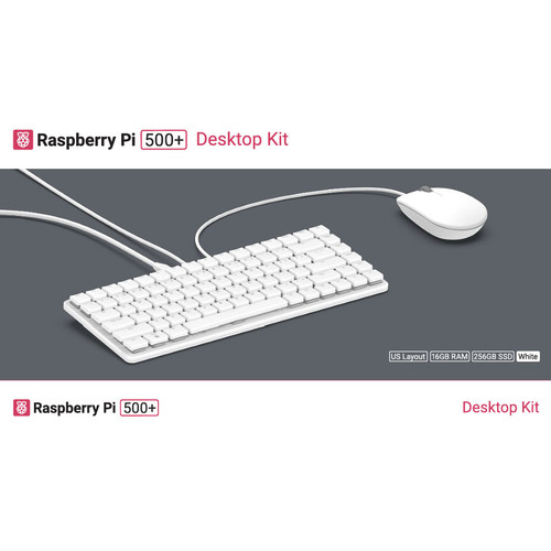 Raspberry Pi 500+ Desktop kit computer SC2093 with RGB mechanical keyboard, top view. Raspberry Pi 500+ Desktop kit computer SC2093 with RGB mechanical keyboard, top view.