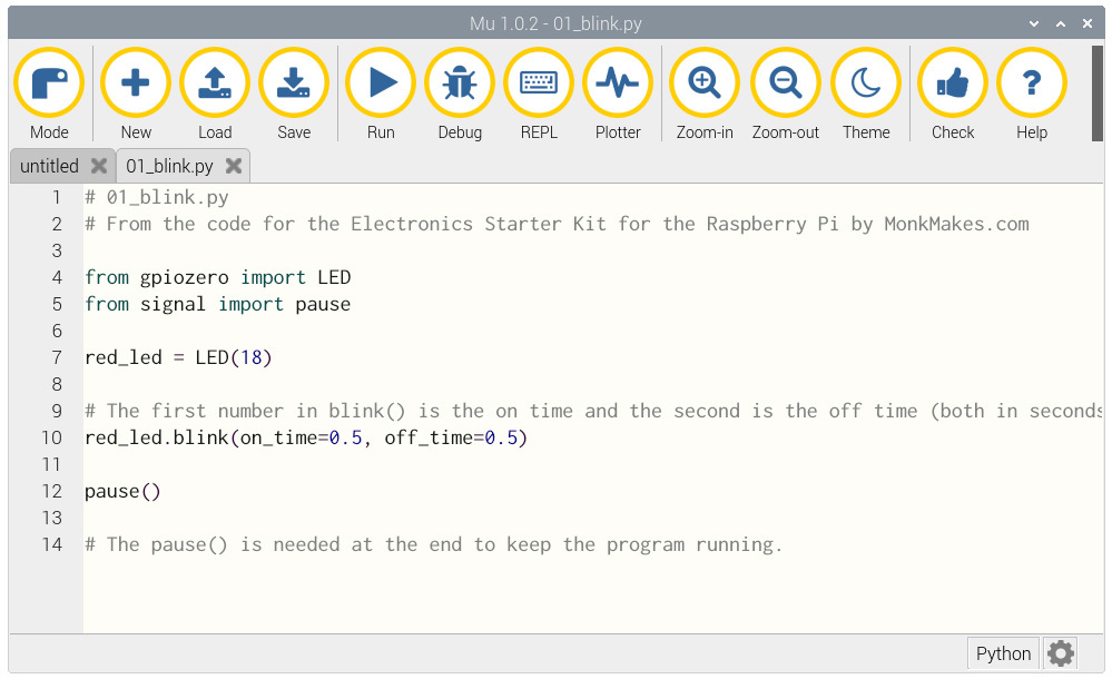 Example code for MonkMakes Pi Project box