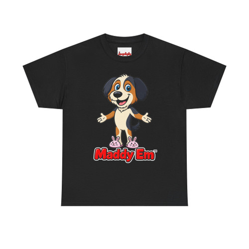 Black Augdigily Maddy Em character t-shirt with colorful Maddy Em artwork.