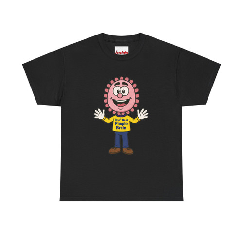 Black Augdigily Pimple Brain character T-shirt featuring colorful Pimple Brain artwork on the front.