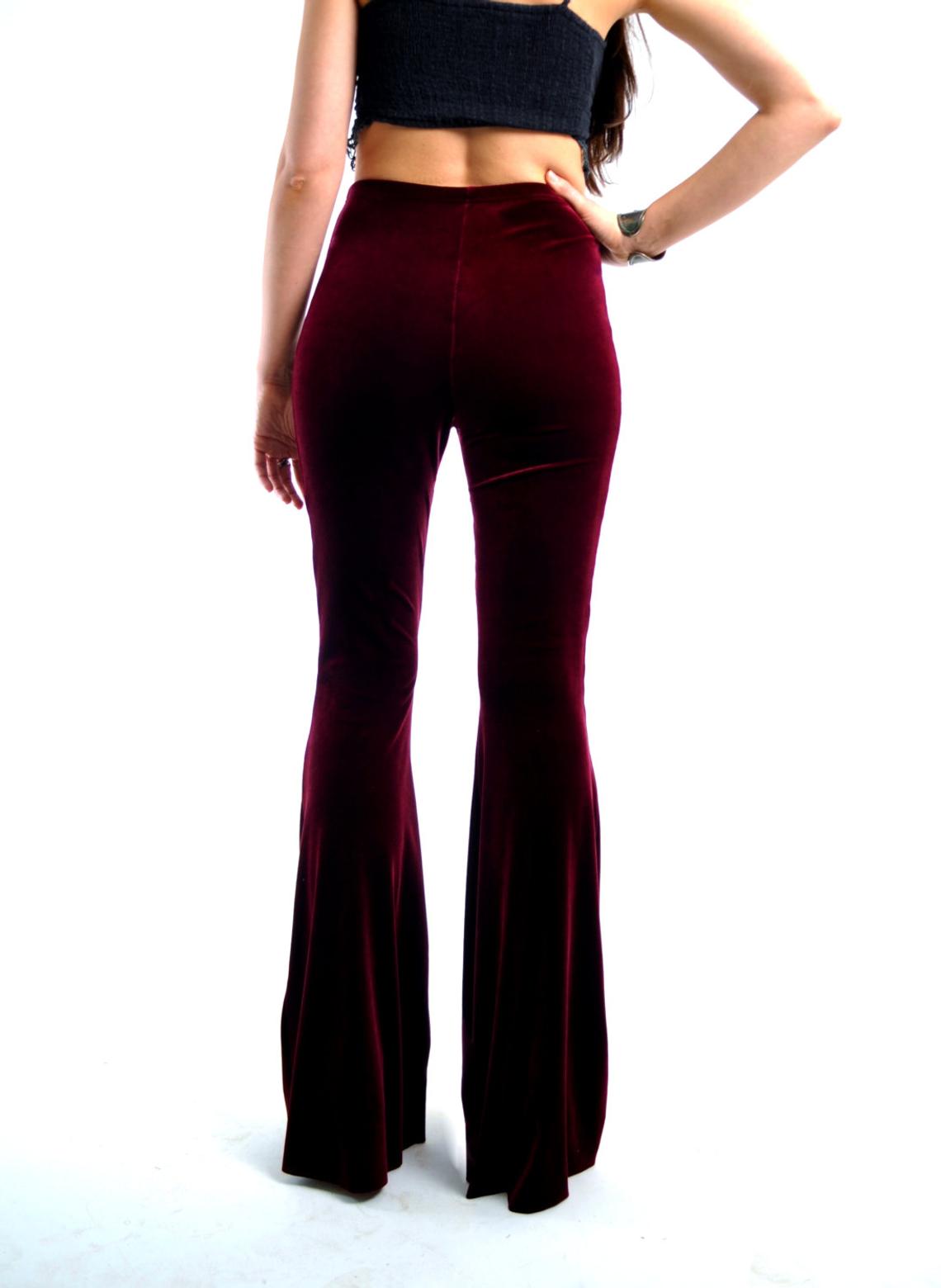 NWOT y2k black burgundy velvet graphic low rise flare pants sz 7 by HipChix  VNTG
