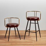 Aulenti Bar Height Cocktail Stool - Genuine Claret Red Leather