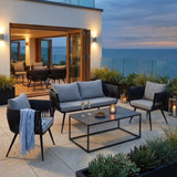 Mozzini Belt - 1 seater armchair - Dark Grey Weave / Grey Cushions - Matt Black Frame