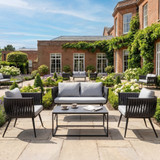 Mozzini Belt - 1 seater armchair - Dark Grey Weave / Grey Cushions - Matt Black Frame