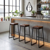 Style High Stool - Matt Black Metal Frame - Upholstered Seat Pad