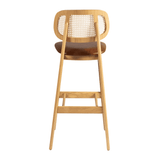 Marcelo Bar Stool - Natural Oak - Natural Cane Back - Upholstered Seat Pad