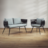 Mozzini Belt - 1-Seater Armchair - Dark Grey Weave / Grey Cushions - Matt Black Frame