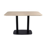 Extrema Premium Complete Dining Table - Beige Travertine with Moderno Black Base with Radius Edges