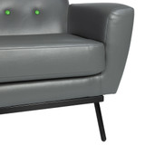 Chiara 2 Seater Sofa - Fully Upholstered Dark Grey Faux Leather with Green Faux Leather Buttoned Back
