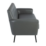 Chiara 2 Seater Sofa - Fully Upholstered Dark Grey Faux Leather with Green Faux Leather Buttoned Back