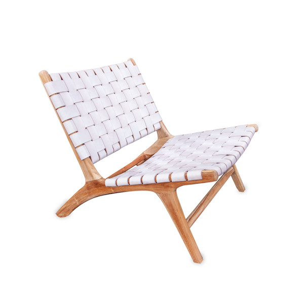 BORO CHAIR - White Leather & Unfinished Teak