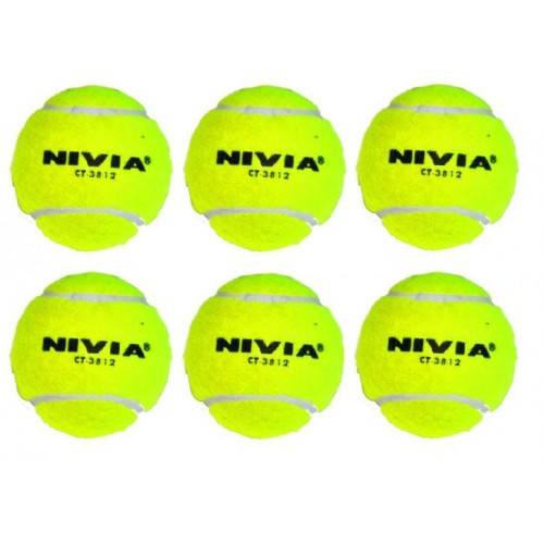 Nivia Heavy Cricket Tennis Balls - Pack of 6 Yellow Balls