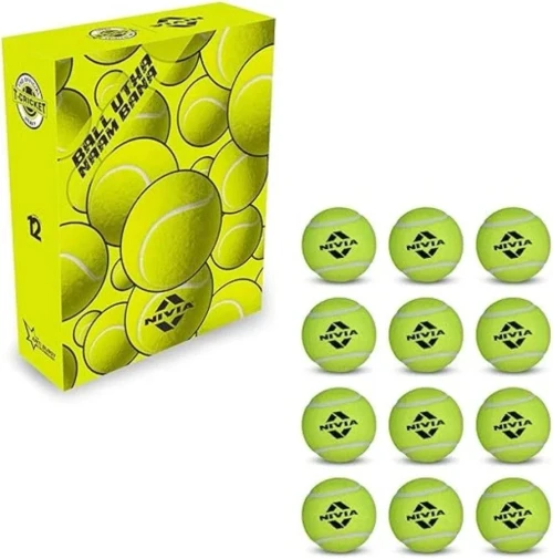Nivia Heavy Cricket Tennis Balls - Pack of 12 YellowBalls