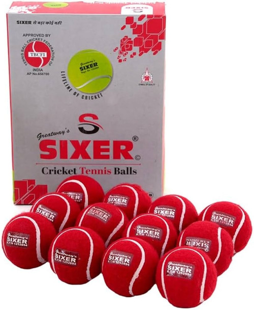 Sixer Heavy Cricket Tennis Balls - Pack of 12 Red Balls