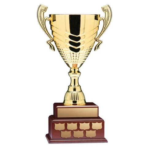 21" Annual Cup, Gold w/Handles on 2 Tier Mahogany Finish Base