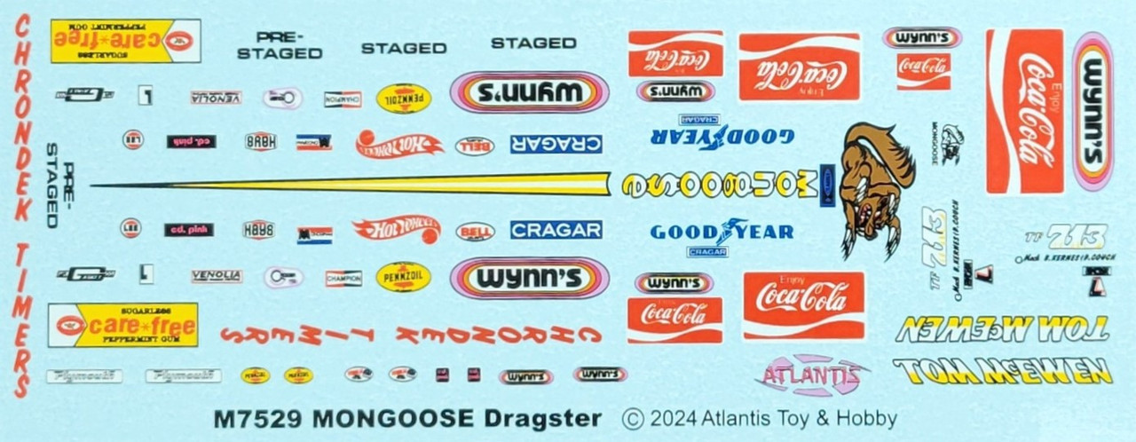 DECALS --Tom Mongoose McEwen Rear Engine Dragster 1/24 Decal Sheet ONLY ...